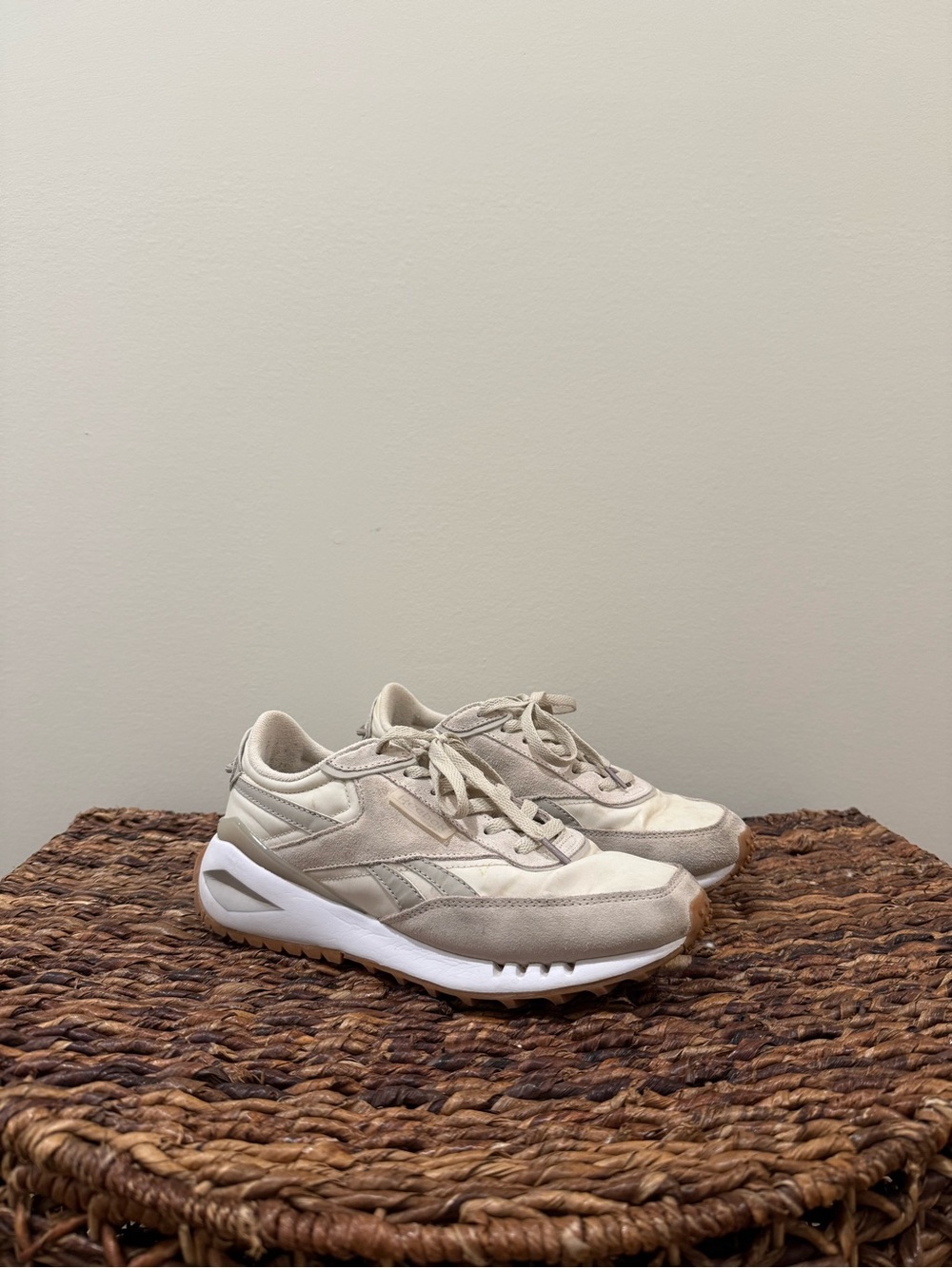 Reebok Women's Sneakers in Cream and Tan Suede